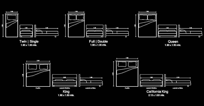 CAD blocks of dwg beds in plan and elevation