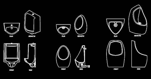 ​​CAD blocks of urinals in plan and elevation views dwg