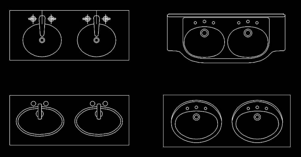 Bathroom Double Sink CAD Block Wash Basin dwg furniture in AutoCAD free download file in plan view.