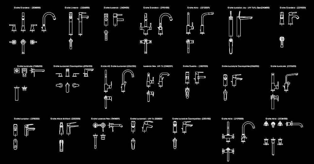 CAD blocks of faucets in plan and elevation views dwg 2d