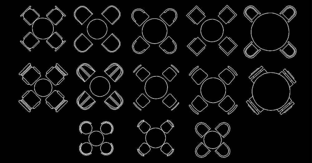 CAD blocks of chairs and round tables in dwg