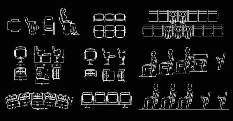 Cad blocks of seats for cinemas, theaters in plan and elevation views