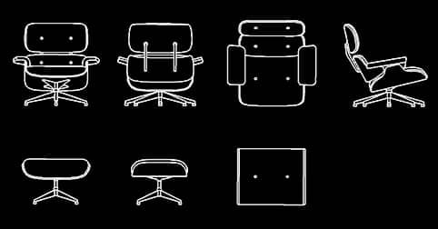Eames lounge chair and ottoman cad block donwload free dwg 2d
