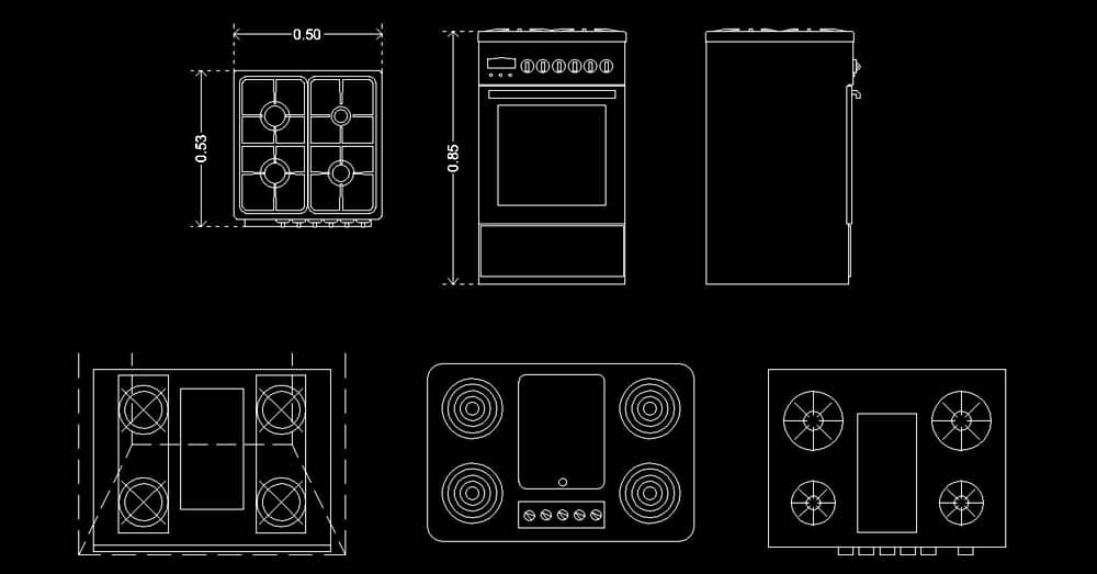 Stove CAD Block plan and elevation view dwg AutoCAD