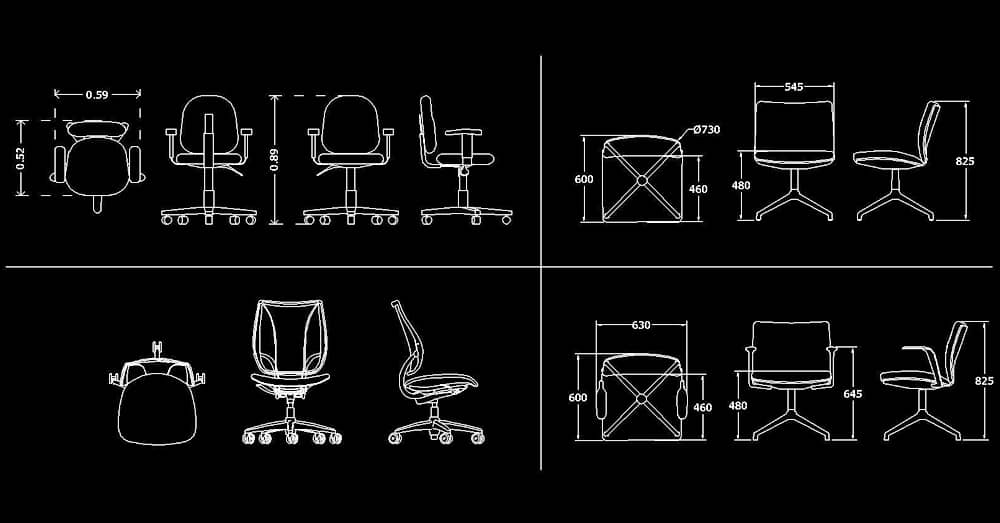Office Chair CAD Block dwg AutoCAD in plan and elevation view