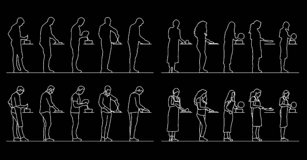CAD Blocks of people cooking in elevation view Dwg 2d