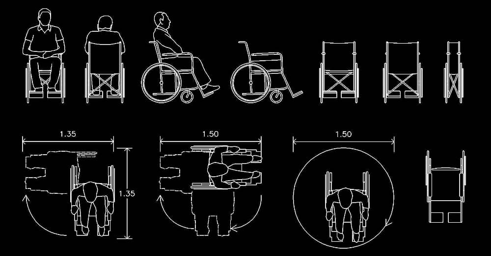 CAD Blocks of Wheelchair users In Elevation and plan Views Dwg