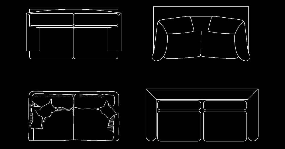 love seat sofa couch cad block dwg AutoCAD download free in plan view