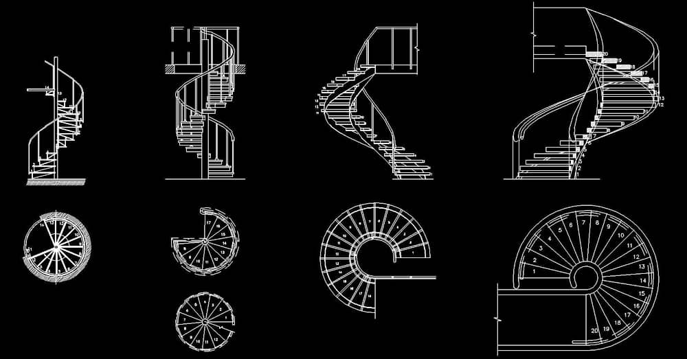 cad blocks spiral stairs dwg 2d