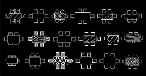 CAD Blocks of chairs and rectangular tables in dwg