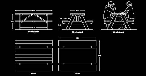 ​​​Picnic table plan and elevation dwg CAD blocks