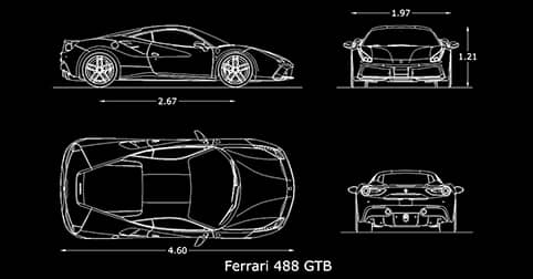 ​​​​​​​CAD blocks Ferrari 488 GTB car dwg 2d
