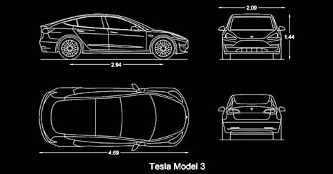 ​CAD Blocks Tesla Model 3 Car dwg 2d