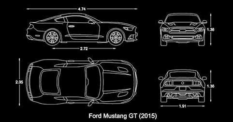 ​​CAD Blocks Ford Mustang GT Car dwg 2d
