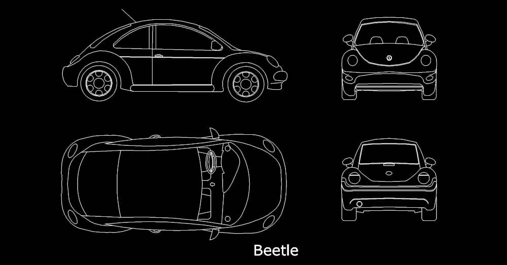 cad blocks beetle car dwg free download 2d